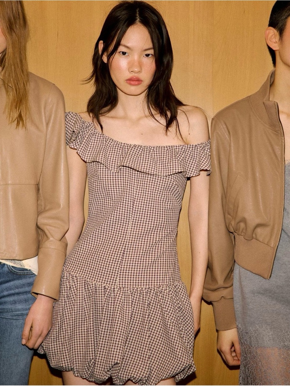 BNWT Zara Brown & Cream Gingham Ruffle Mini Dress